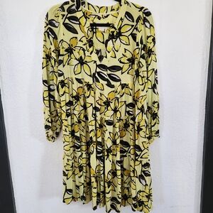 Anthropologie Maeve Floral Yellow Green Mini Tier Dress Size M Boho Cottagecore